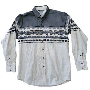Panhandle Slim Vintage Brooks Dunn Western Shirt Button Up Aztec 17/35 Gray Crea